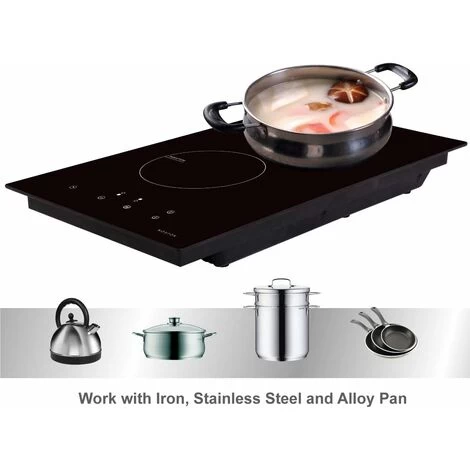 NOXTON Induction Hob Built-in 2 Zone Domino Electric Hobs With Touch Controls Black Glass Hot Plate 30cm 3500W 5 NOXTON Induction Hob Built-in 2 Zone Domino Electric Hobs With Touch Controls Black Glass Hot Plate 30cm 3500W - Image 3