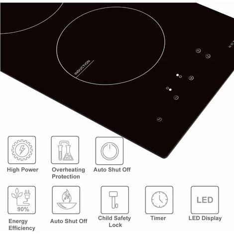 NOXTON Induction Hob Built-in 2 Zone Domino Electric Hobs With Touch Controls Black Glass Hot Plate 30cm 3500W 6 NOXTON Induction Hob Built-in 2 Zone Domino Electric Hobs With Touch Controls Black Glass Hot Plate 30cm 3500W - Image 4