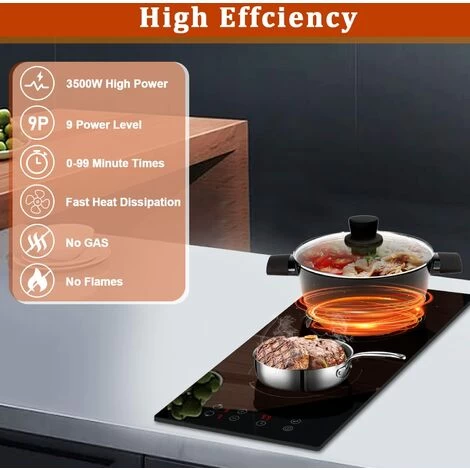 2 Zone Induction Hob, Hobsir Electric Hob 30cm, Built-in Induction Cooker, Touch Control, 9 Heating Levels, Safety Lock, Timer, 3500W, Hard Wire, No Plug Included 5 2 Zone Induction Hob, Hobsir Electric Hob 30cm, Built-in Induction Cooker, Touch Control, 9 Heating Levels, Safety Lock, Timer, 3500W, Hard Wire, No Plug Included - Image 3