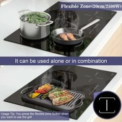 Plug In Induction Hob, Hobsir 4 Zones Electric Hob 60cm With Flexible Zone For Griddle Plate, Bulit-in, 2800W, Slider Touch, Timer, Child-safety Lock, Pause Function,13 Amp -Kitchen Appliance Store 73150179 3