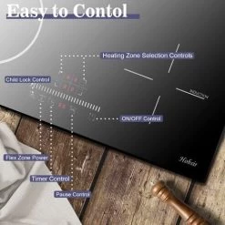 Plug In Induction Hob, Hobsir 4 Zones Electric Hob 60cm With Flexible Zone For Griddle Plate, Bulit-in, 2800W, Slider Touch, Timer, Child-safety Lock, Pause Function,13 Amp -Kitchen Appliance Store 73150179 5