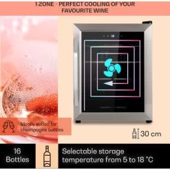Klarstein Vinamour 16 Uno Wine Fridge 16 Bottles/42 Litres 5-18°C 41dB Glass -Kitchen Appliance Store 83740595 3