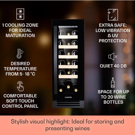Klarstein Vinovilla 20 Built-In Wine Fridge 50l / 20 Bottles Glass Door Stainless Steel 4 Klarstein Vinovilla 20 Built-In Wine Fridge 50l / 20 Bottles Glass Door Stainless Steel - Image 2