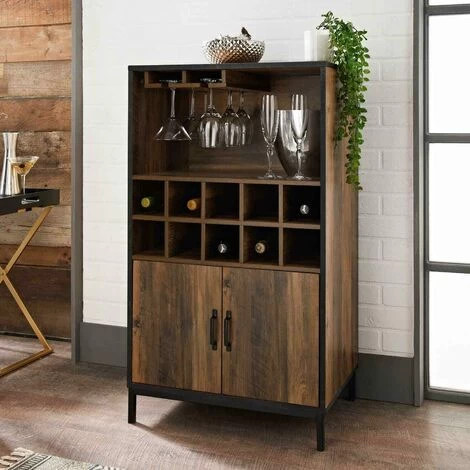 Wine Cabinet Drink Bottle Storage Unit Glass Door 10 Shelves 2 Doors Rustic Oak 3 Wine Cabinet Drink Bottle Storage Unit Glass Door 10 Shelves 2 Doors Rustic Oak