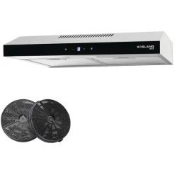 Gasland Chef SR60SS Visor Cooker Hoods 60cm, Quiet Cooker Hood Exhaust 202 M³/h With Carbon Filters Recirculating, 3 Levels Touch Control Undercabinet Extractor Stainless Steel Silver Glass Screens [E