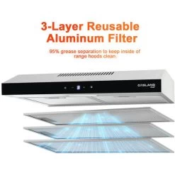 Gasland Chef SR60SS Visor Cooker Hoods 60cm, Quiet Cooker Hood Exhaust 202 M³/h With Carbon Filters Recirculating, 3 Levels Touch Control Undercabinet Extractor Stainless Steel Silver Glass Screens [E -Kitchen Appliance Store 90748752 3