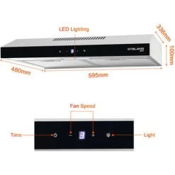 Gasland Chef SR60SS Visor Cooker Hoods 60cm, Quiet Cooker Hood Exhaust 202 M³/h With Carbon Filters Recirculating, 3 Levels Touch Control Undercabinet Extractor Stainless Steel Silver Glass Screens [E -Kitchen Appliance Store 90748752 5