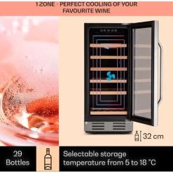 Klarstein Vinovilla 29 Built-In Wine Fridge 81 L / 29 Bottles 1 Zone Glass Door Stainless Steel -Kitchen Appliance Store 92526667 3