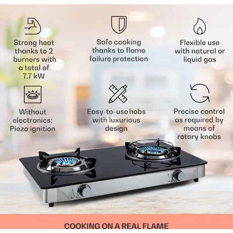 Klarstein Barzona 2 Camping Stove 2 Burners 3.4 KW & 4.3 KW Glass Top & Stainless Steel Housing 4 Klarstein Barzona 2 Camping Stove 2 Burners 3.4 KW & 4.3 KW Glass Top & Stainless Steel Housing - Image 2