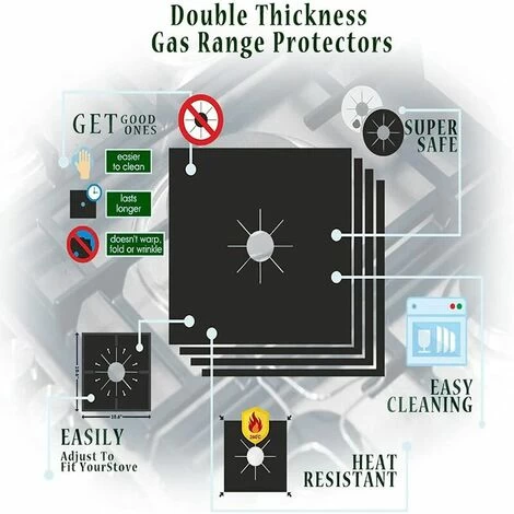 4Pcs Gas Hob Protector Teflon Silver Hob Gas Protector Gas Stove Protector Gas Stove Gas Burner Protector Anti-Corrosion Non-Stick (Black 2727cm) 4 4Pcs Gas Hob Protector Teflon Silver Hob Gas Protector Gas Stove Protector Gas Stove Gas Burner Protector Anti-Corrosion Non-Stick (Black 2727cm) - Image 2