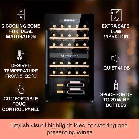 Klarstein Barossa 29 Duo Wine Refrigerator 29 Bottles 80 Litres 2 Zones Push-button Control 4 Klarstein Barossa 29 Duo Wine Refrigerator 29 Bottles 80 Litres 2 Zones Push-button Control - Image 2