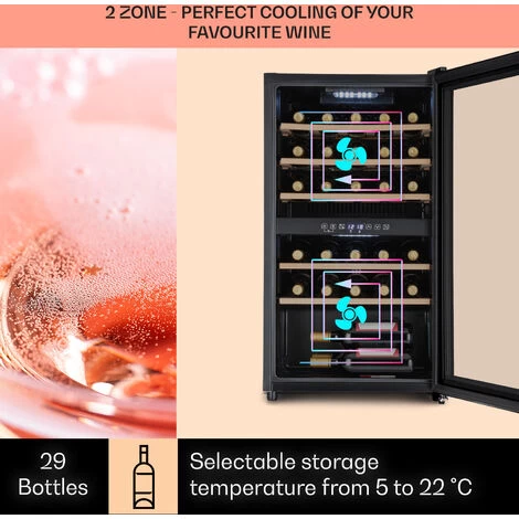 Klarstein Barossa 29 Duo Wine Refrigerator 29 Bottles 80 Litres 2 Zones Push-button Control 5 Klarstein Barossa 29 Duo Wine Refrigerator 29 Bottles 80 Litres 2 Zones Push-button Control - Image 3