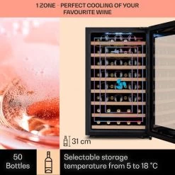 Klarstein Barossa 50 Uno Wine Refrigerator 1 Zone 120 Litres / 50 Bottles Touch Display -Kitchen Appliance Store 96685167 3