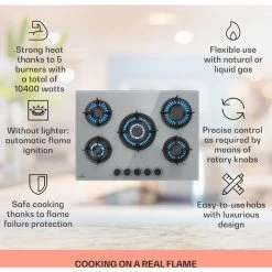 Klarstein Firetale Gas Hob 5-Burner 70 Cm Aluminium Burner Natural Gas/Propane Incl. Hose And Pressure Reducer -Kitchen Appliance Store 97224510 2