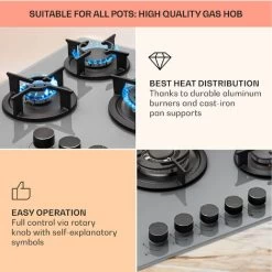 Klarstein Firetale Gas Hob 5-Burner 70 Cm Aluminium Burner Natural Gas/Propane Incl. Hose And Pressure Reducer -Kitchen Appliance Store 97224510 4