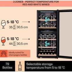 Klarstein Vinamour 66 Duo Wine Fridge 2 Zones 204 L / 79 Bottles 5-18°C Touch -Kitchen Appliance Store 97224518 3